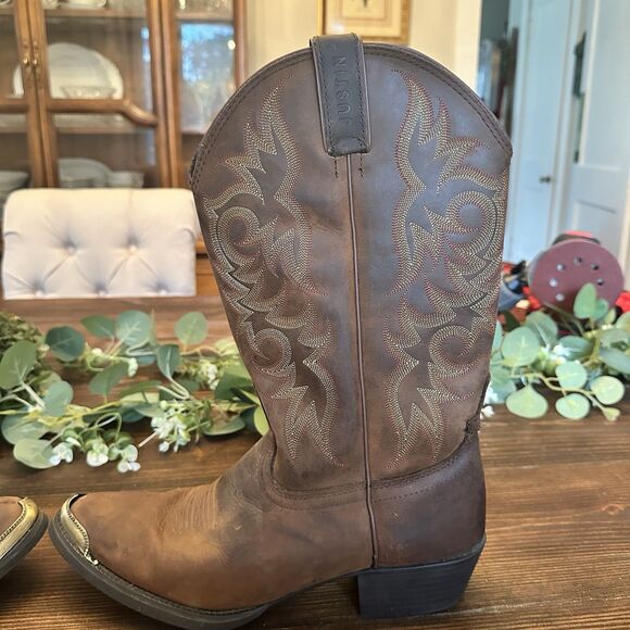 Justin Stampede Cowboy Boots Style 2551 Embroidered Brown Leather 10 EE w/ Tips main image 5